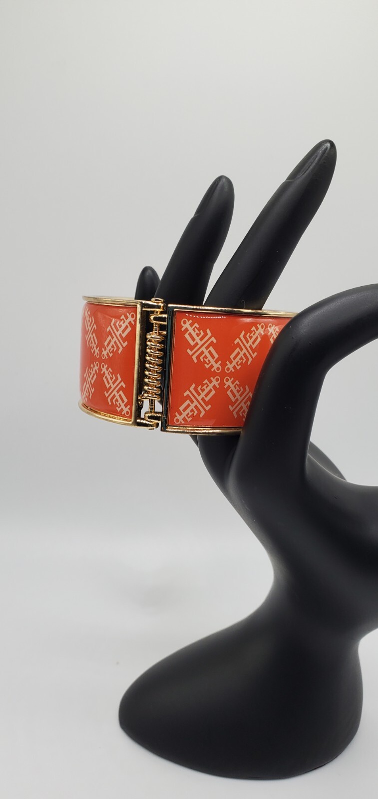 Lands End Gold Tone Orange with White Logo Enamel bangle /Cuff Bracelet