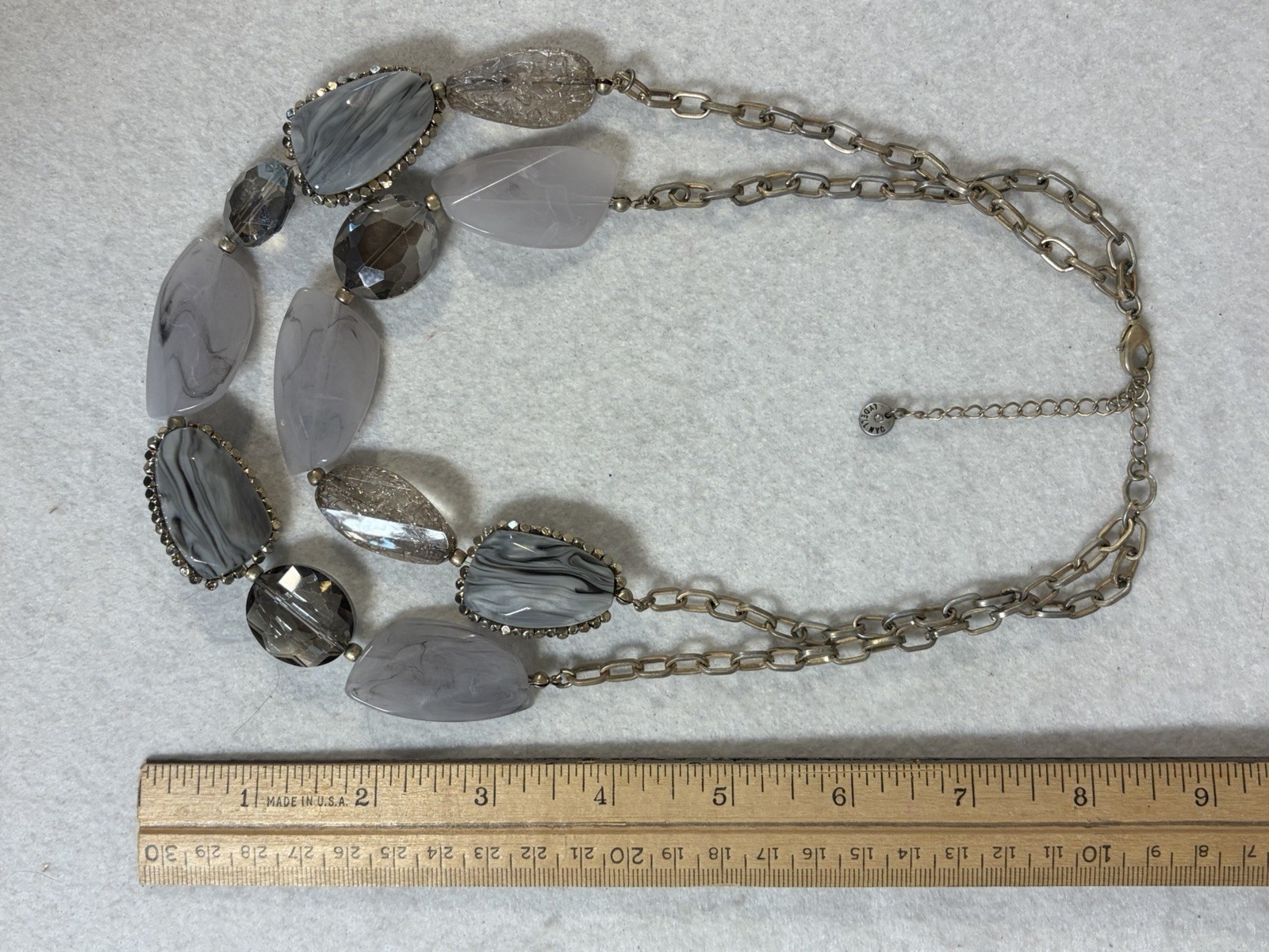 Vintage Lydell NYC Style Gray & Clear Faceted Bead Gold Tone Link Necklace