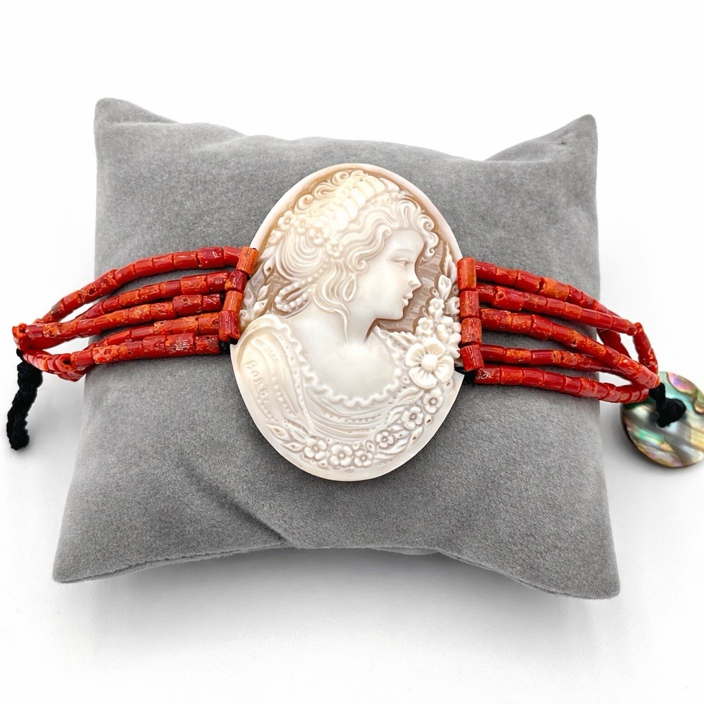 Mediterranean Red Coral Bracelet 4mm Sardonic Cameo 17cm Torre del Greco