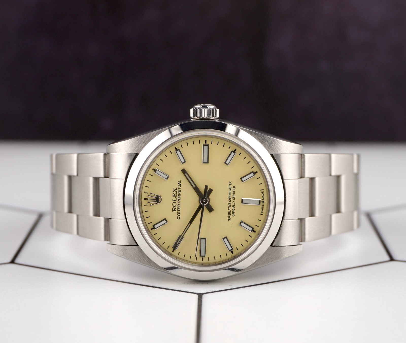 Rolex Oyster Perpetual 31mm Stainless Steel Beige Dial Watch Ref 67480
