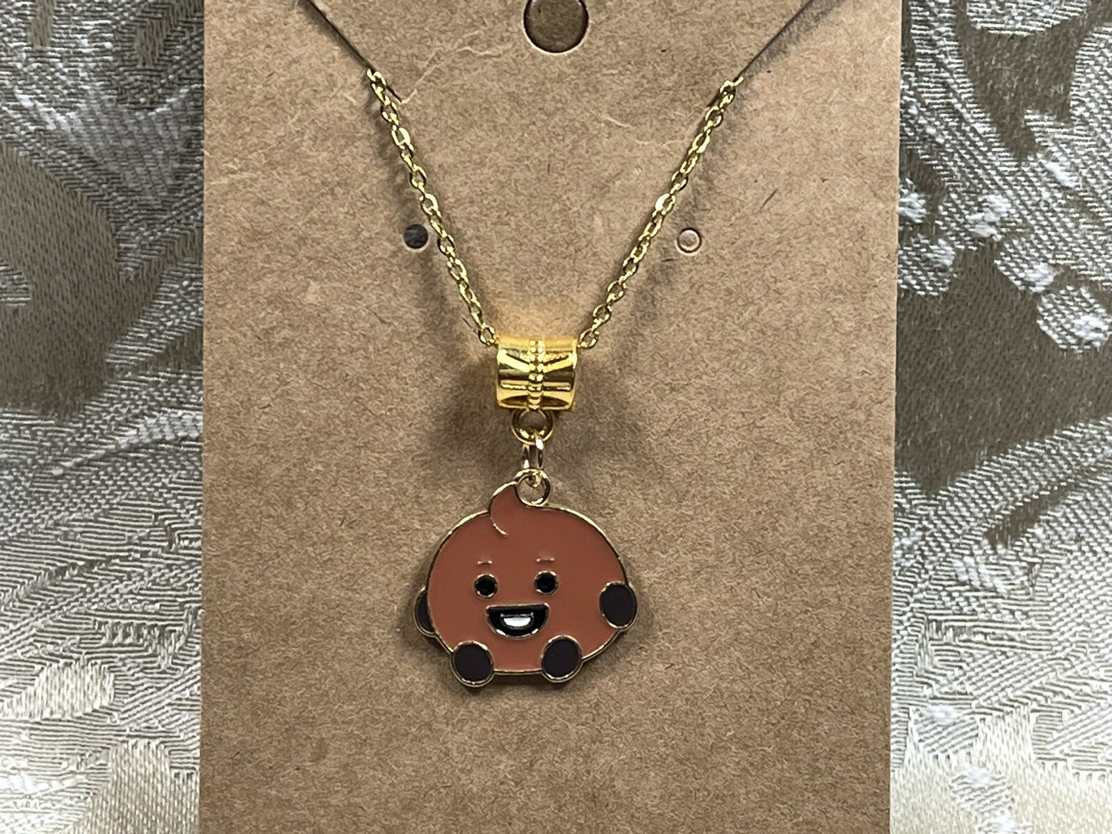 K POP Anime Cartoon Emojis Character Gold Pendant Necklace 18”