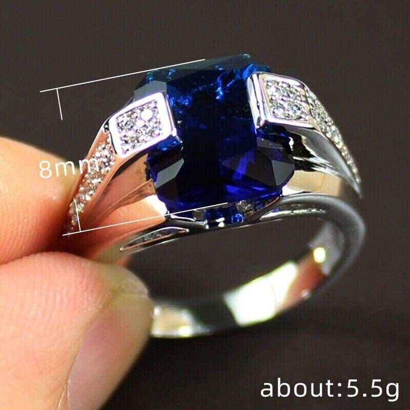 2Ct Emerald Cut Lab Created Sapphire Solitaire Men’s Ring 14K White Gold Plated