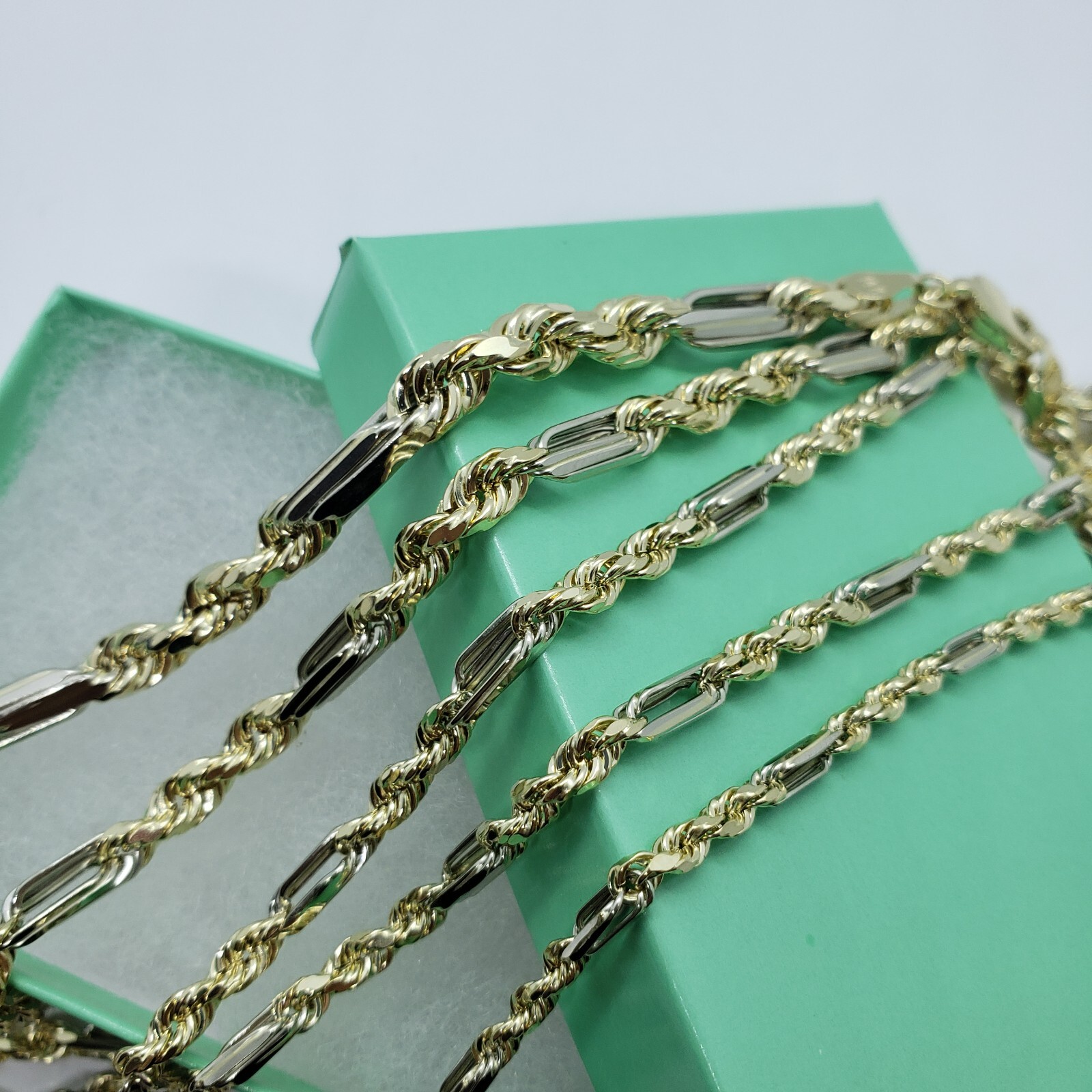 Authentic 14k Real Gold Two Tone Figarope Chain Necklace Lobster 3mm-6mm 18″-30″