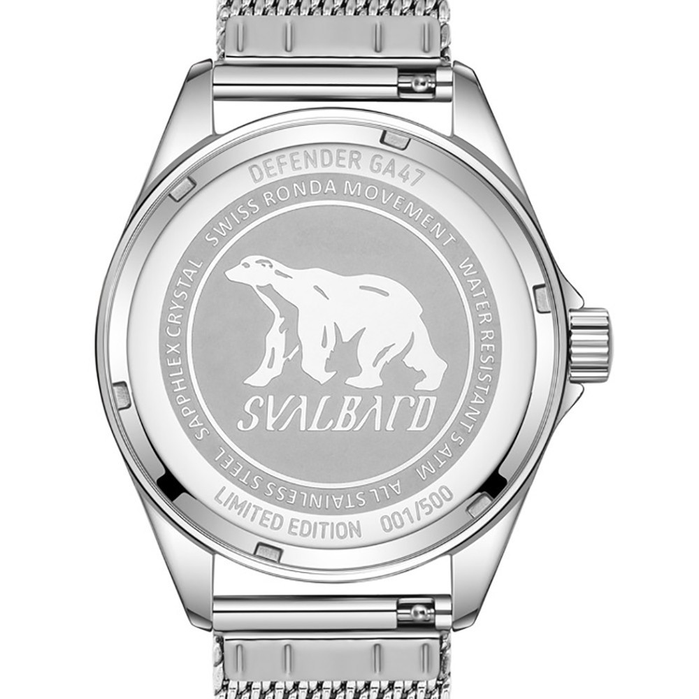 Svalbard DEFENDER GA47 Swiss Quartz Steel Silver Black Leather 24h Men’s Watch