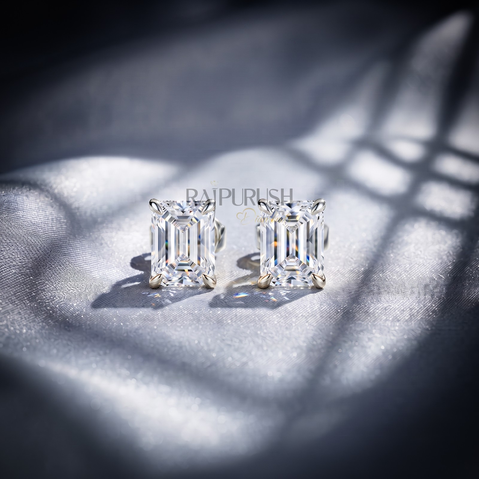 VVS Moissanite Emerald Cut Stud Earrings 925 Silver Iced Hip Hop Mens Womens