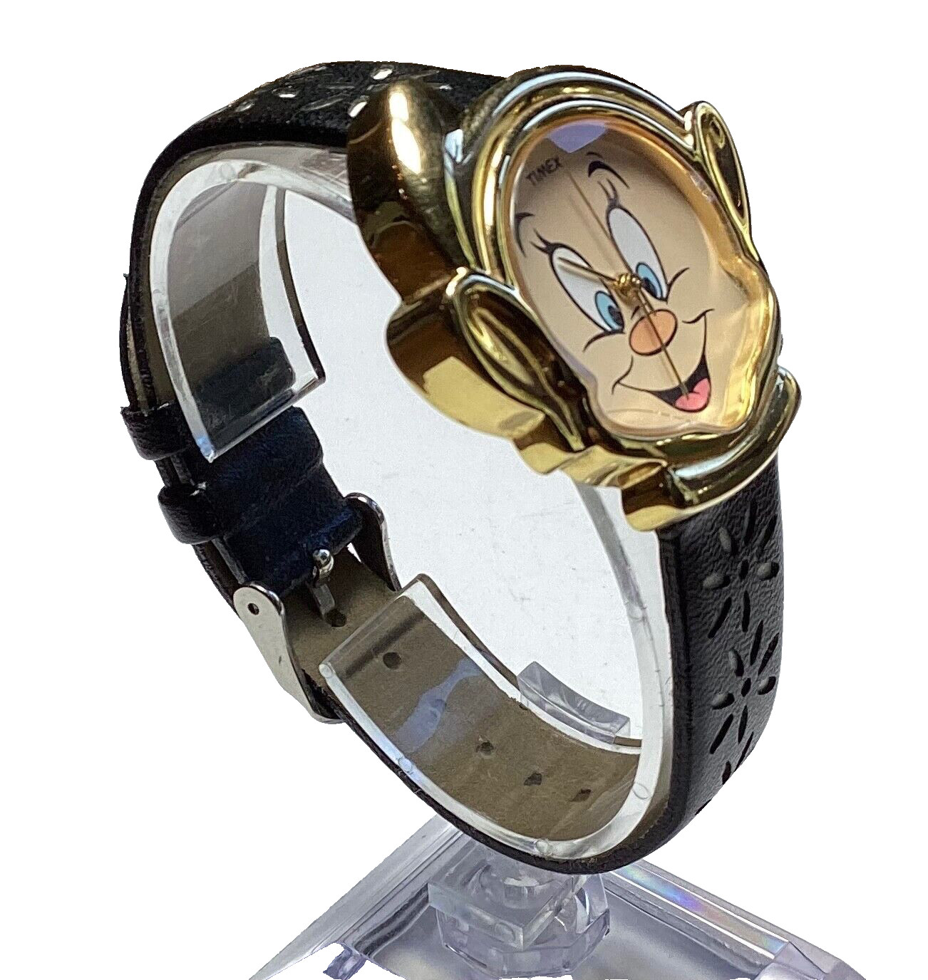 Timex Disney Dopey Head Watch Black White Flower Cut-Out Band New Battery