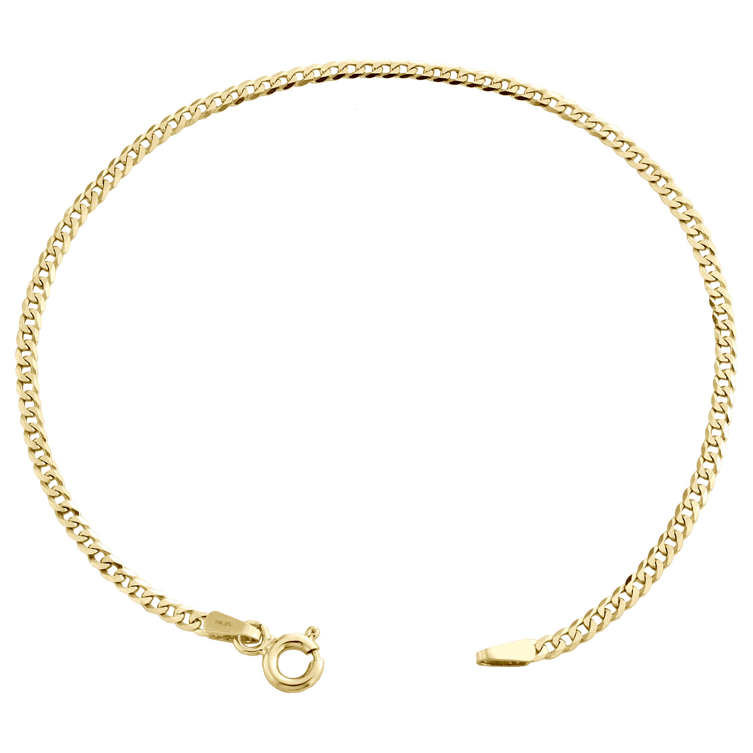 14K Yellow Gold 2mm Solid Plain Curb Cuban Link Anklet / Bracelet 7 – 10 Inches