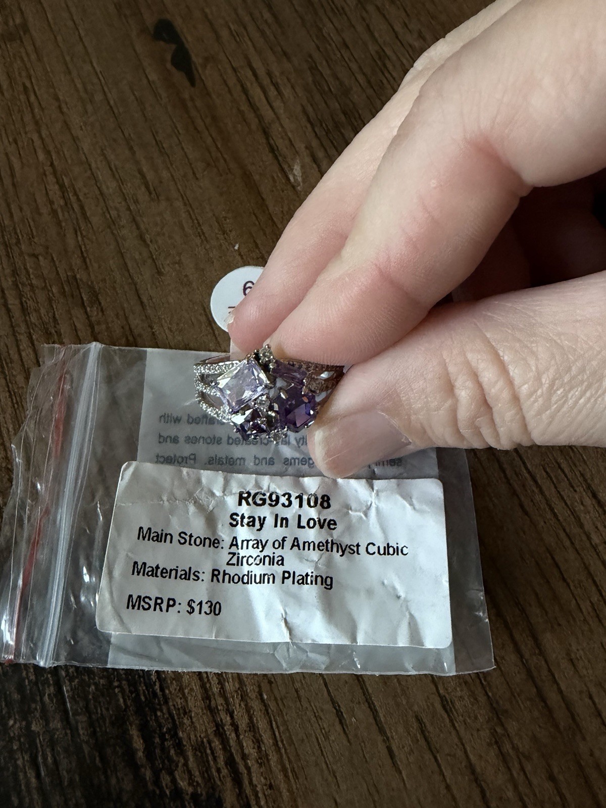 Rhodium Plated Amethyst & Clear CZ Cluster Cocktail Ring Sz. 9