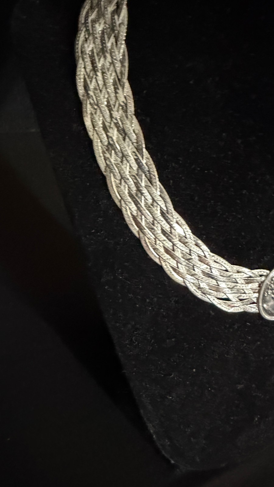 Vintage Italian Milor Sterling Silver Woven Herringbone Cameo Medallion Necklace