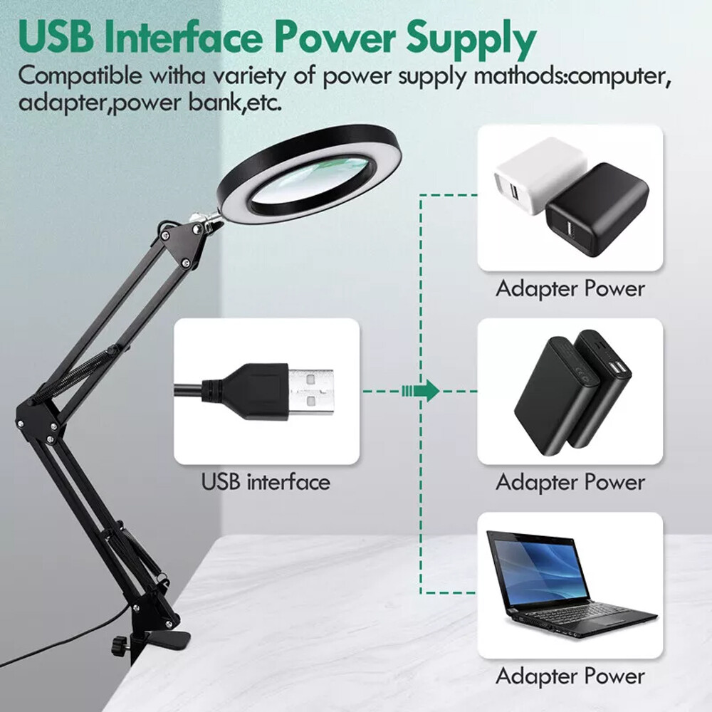 10X Magnifying Glass with Light and Stand, 2-in-1 LED Magnifier Desk Lamp for US