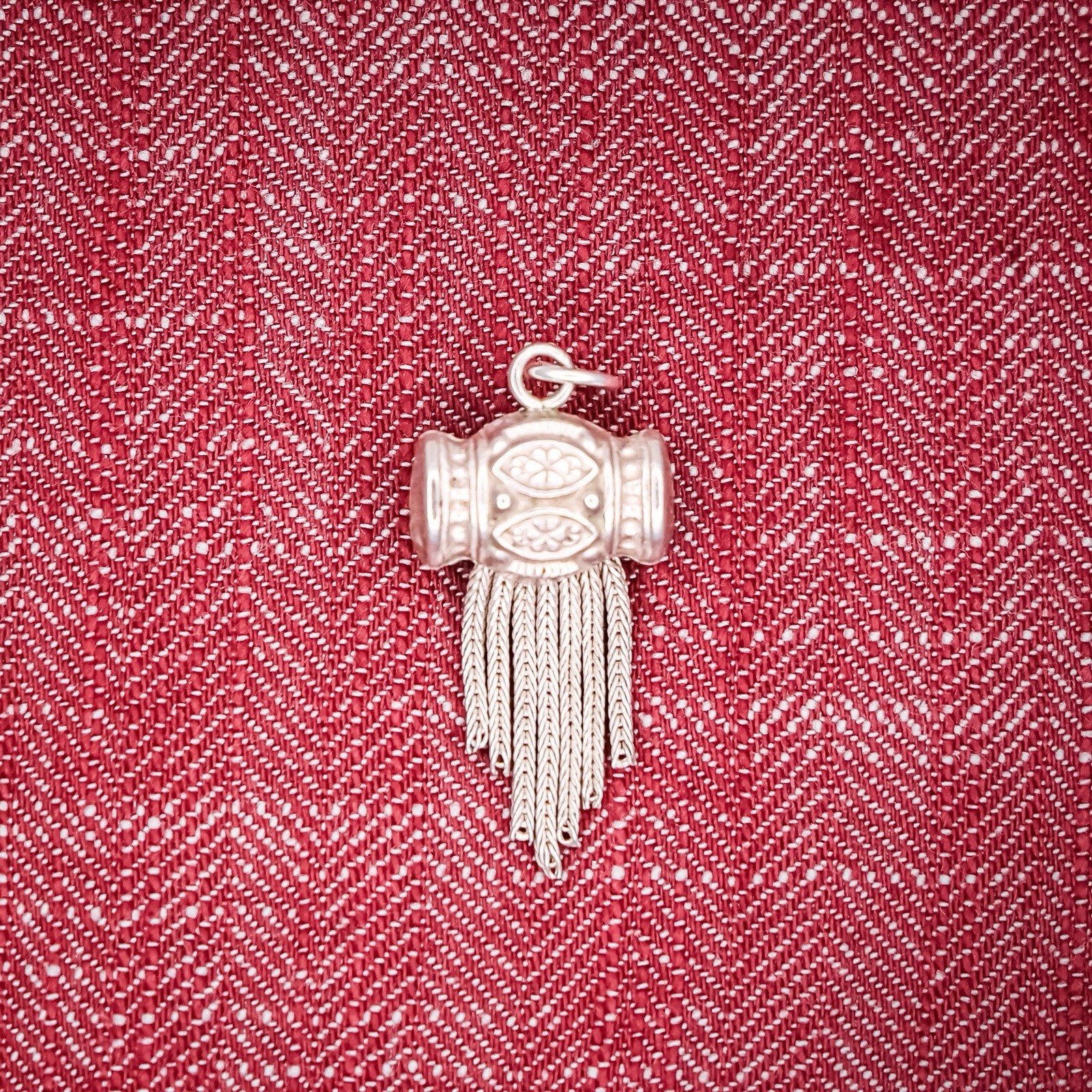Antique French Puffy Tassel Charm Sterling Silver Die Struck Engraved Clover