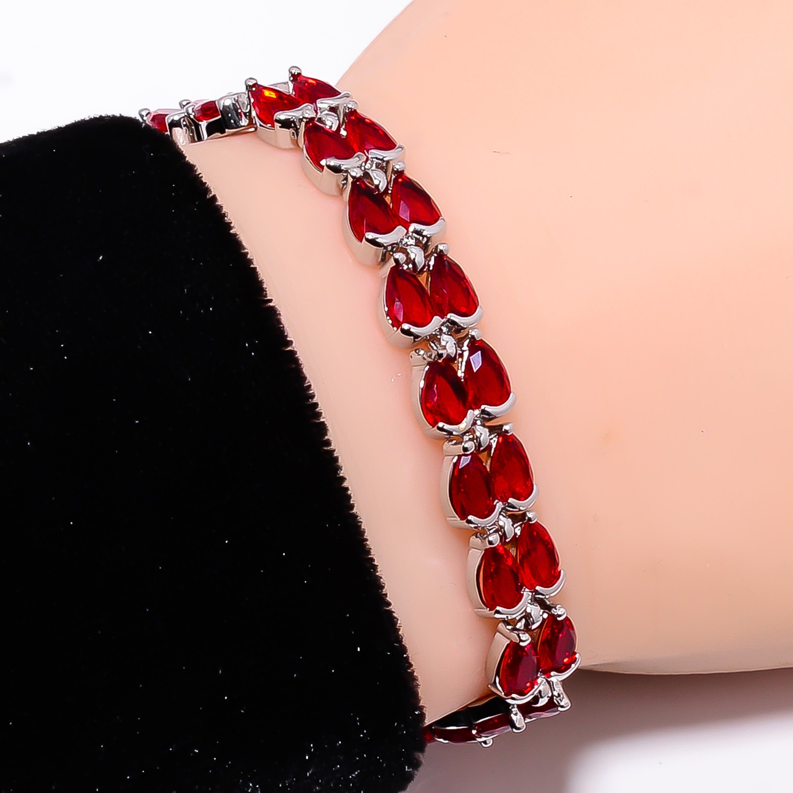 Ruby – Simulated)Spinel 925 Sterling Silver Adjustable Bracelet 7-8″ B131010