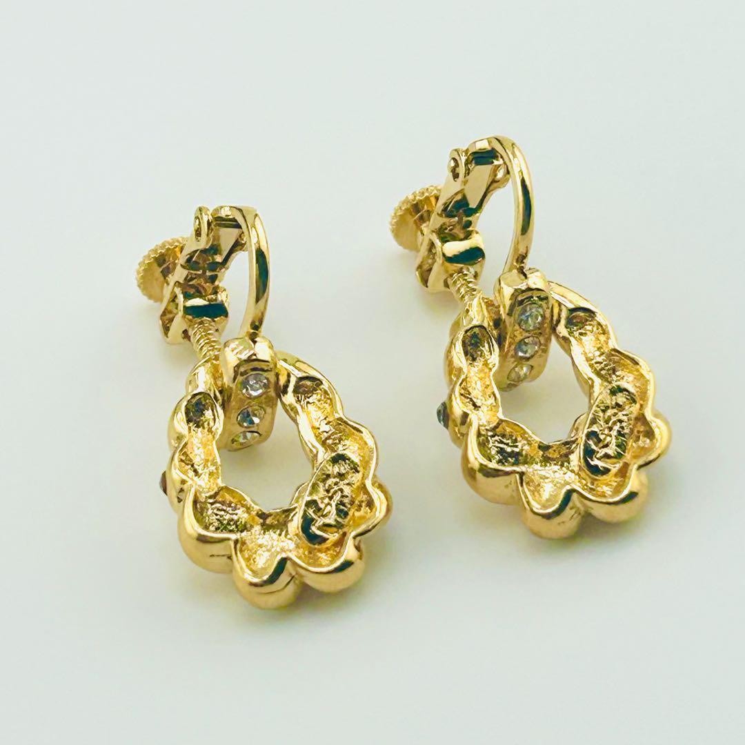 Yves Saint Laurent Twist Earrings Rhinestone Gold Tone Screw Type w/Box
