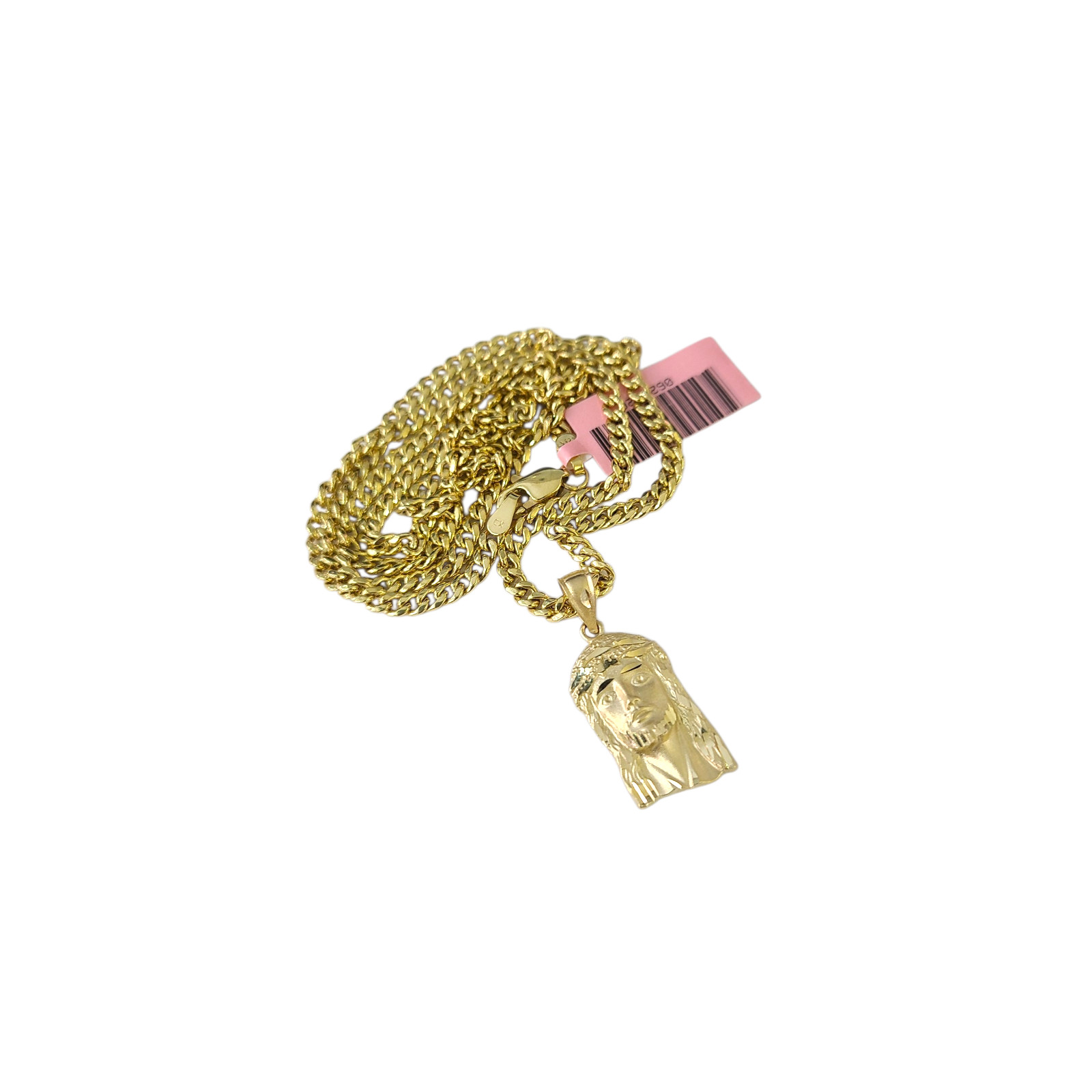 Real 14K Gold Miami Cuban Link Chain Jesus Head Charm Pendant Set 3mm 18″–28″
