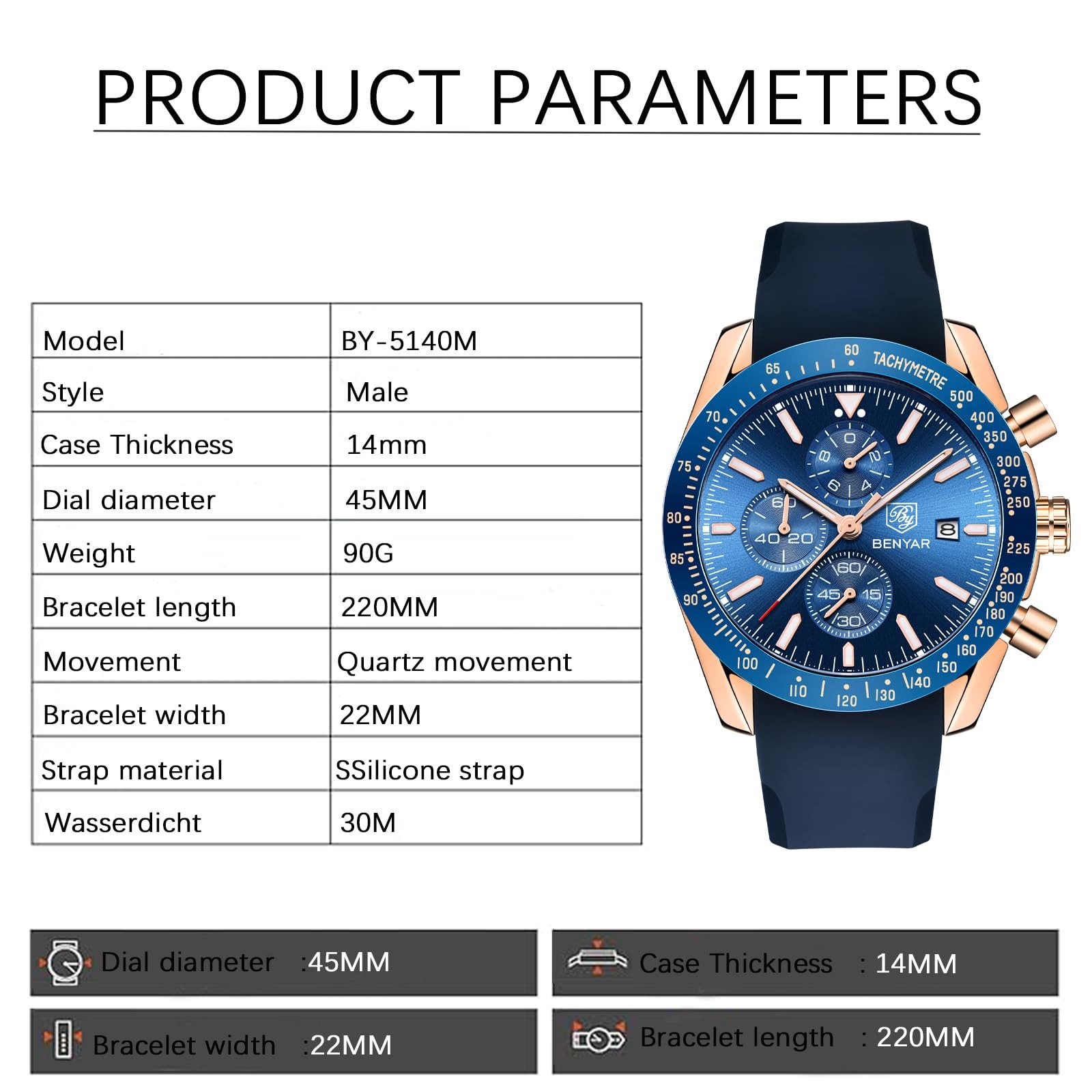 Classic Fashion Quartz Chronograph Watch Casual Sport 30M Waterproof Leather …