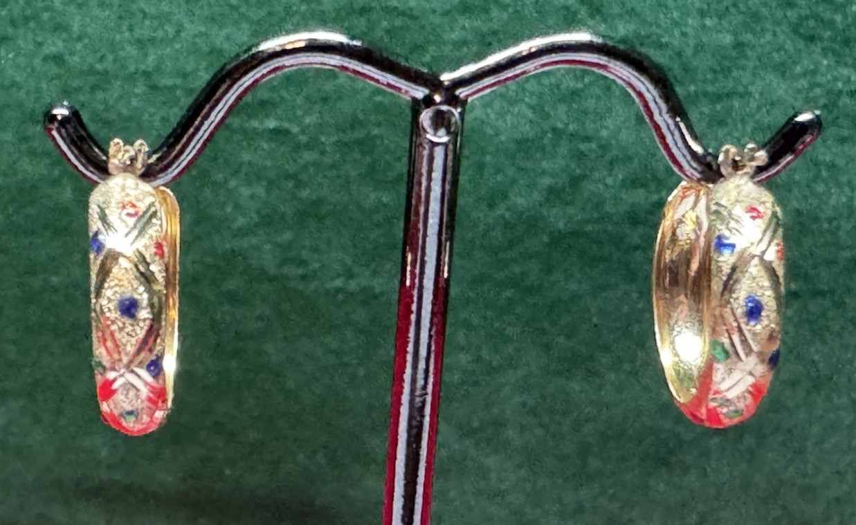 14K Yellow Gold Huggie Earrings with Gemstones dotted all around .9g