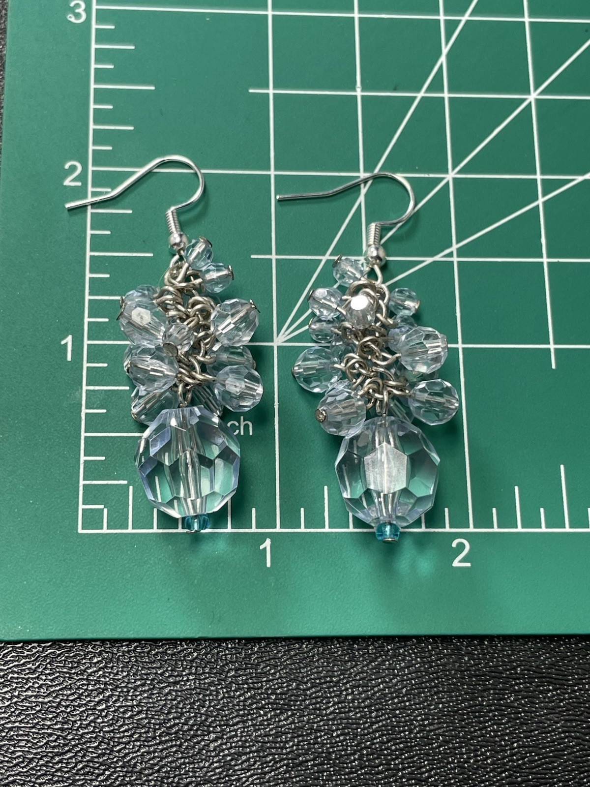 Vintage 2” Blue Faceted Charm Cluster Dangle Earrings