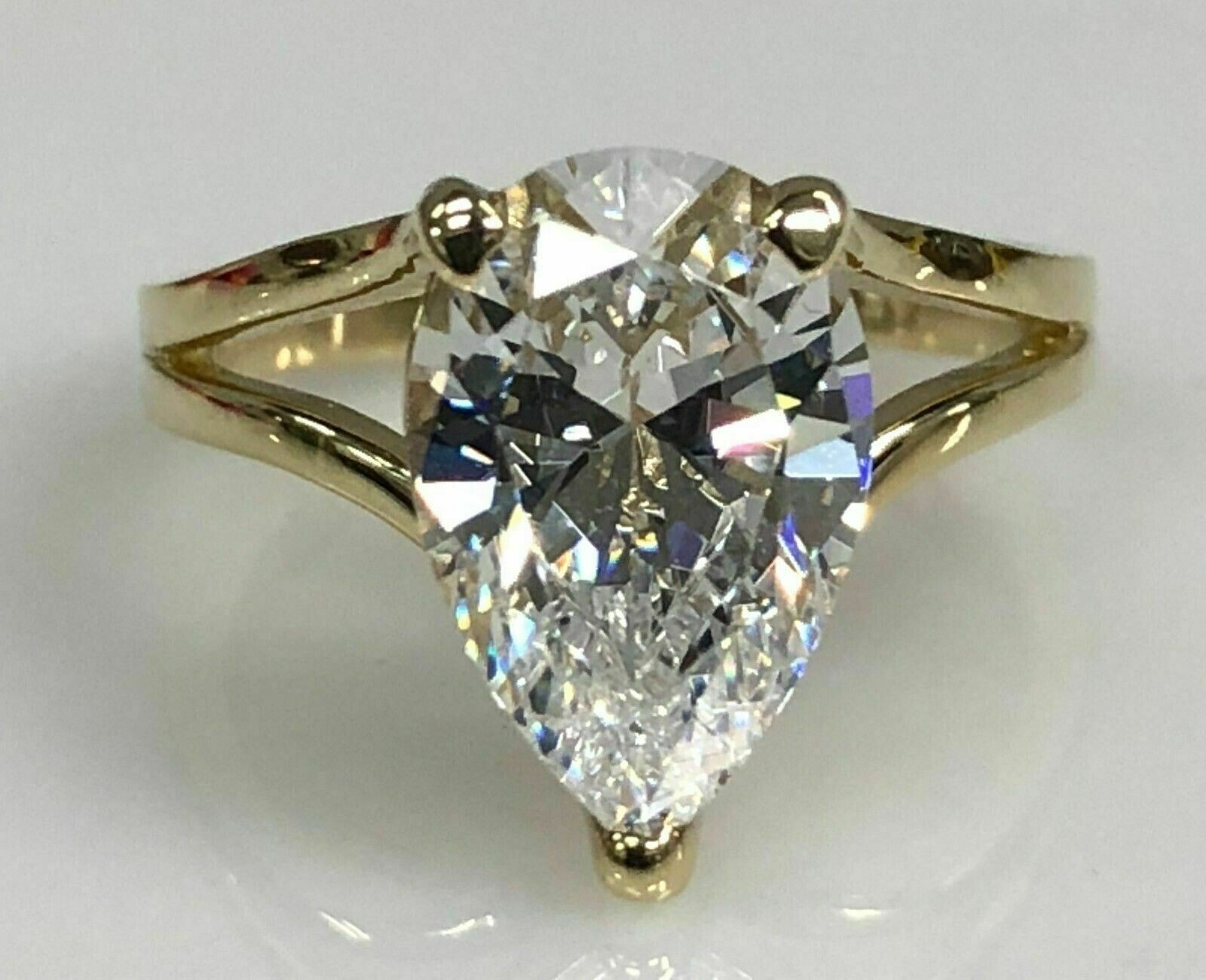 3 Ct Pear-Cut Moissanite Solitaire Promises Engagement Sold Ring 14k Yellow Gold