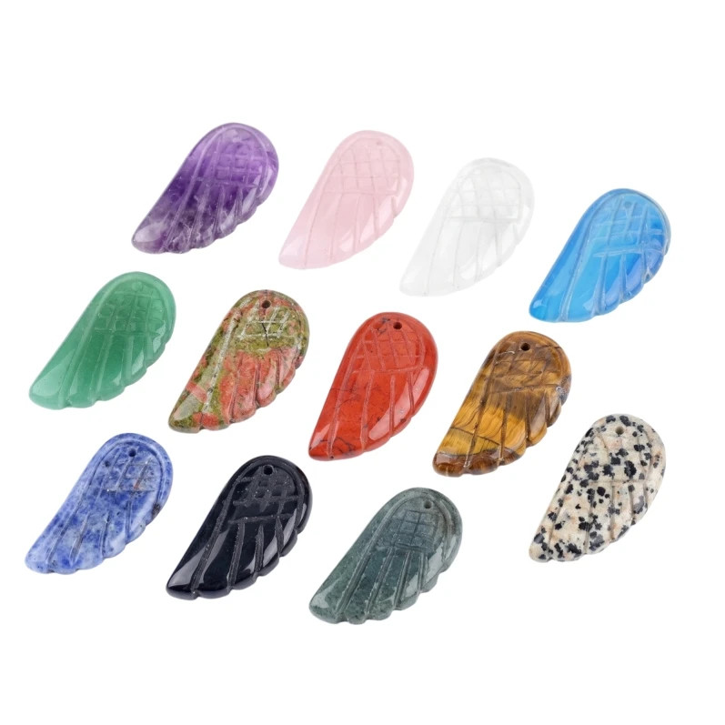 6PCS 16x30mm Angel Wing Carved Stone Pendant DIY Jewelry Necklace Making Charm
