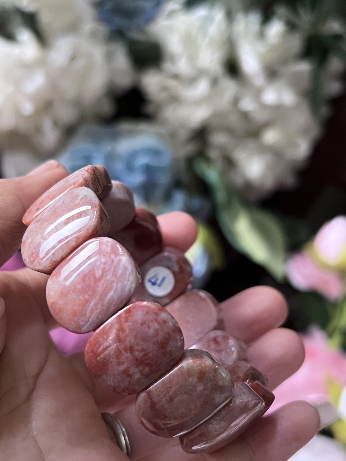Natural Indonesian Agatized Coral Fossil Beads Stretch Bracelet Bangle