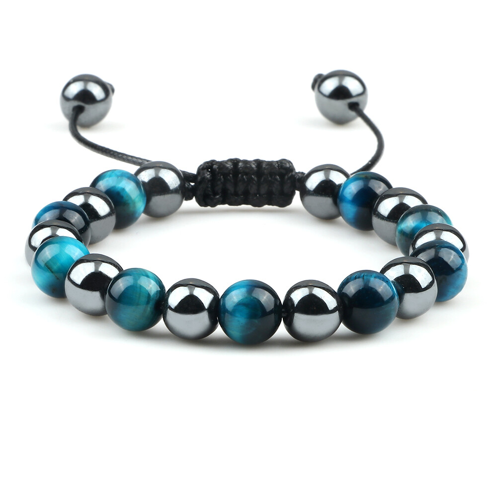 Charm Women Black Irregular Round Lava Stone Beads Bangles Distance Bracelets