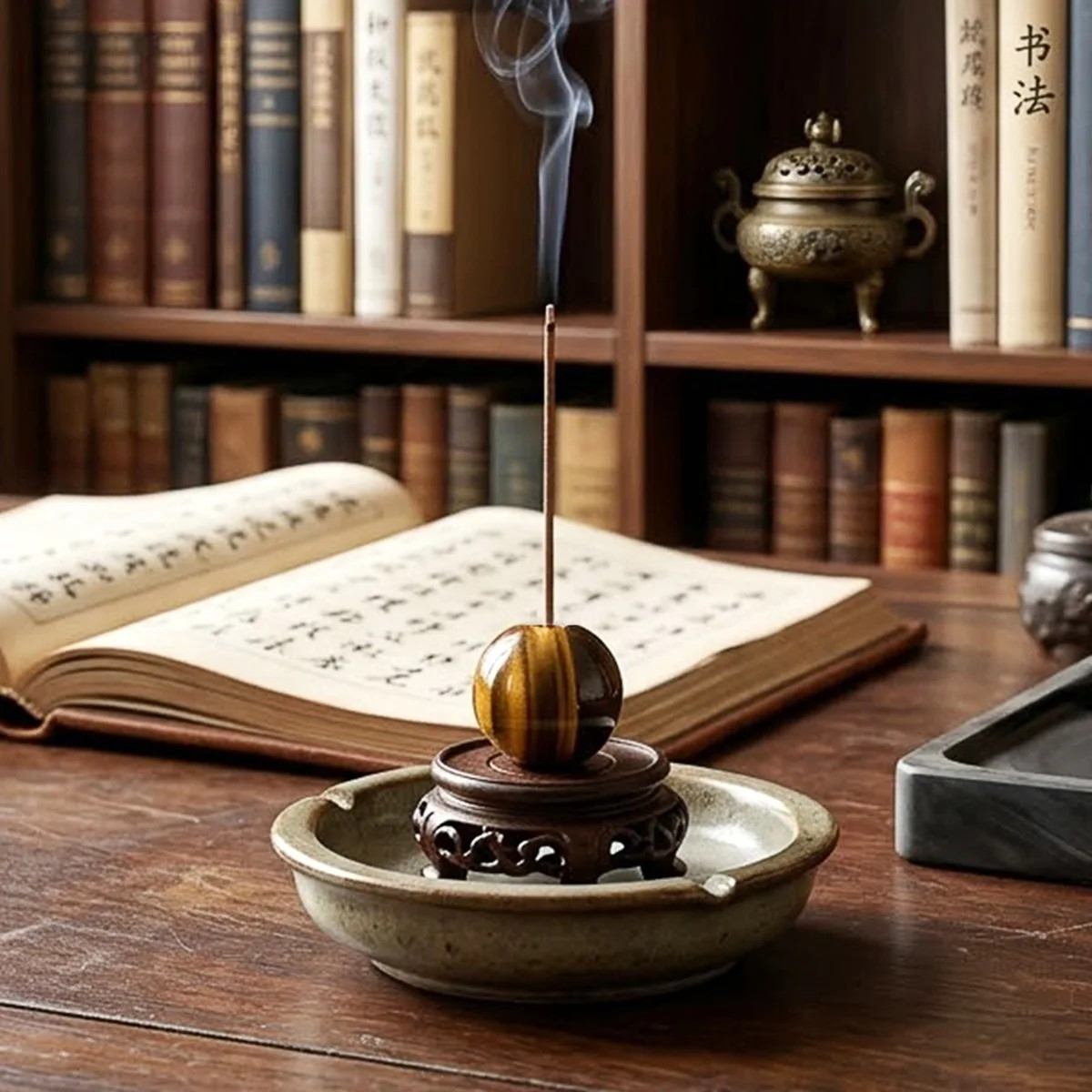 6PCS 25MM Stone Sphere Incense Holder Meditation Yoga Office Home Decor In Bag