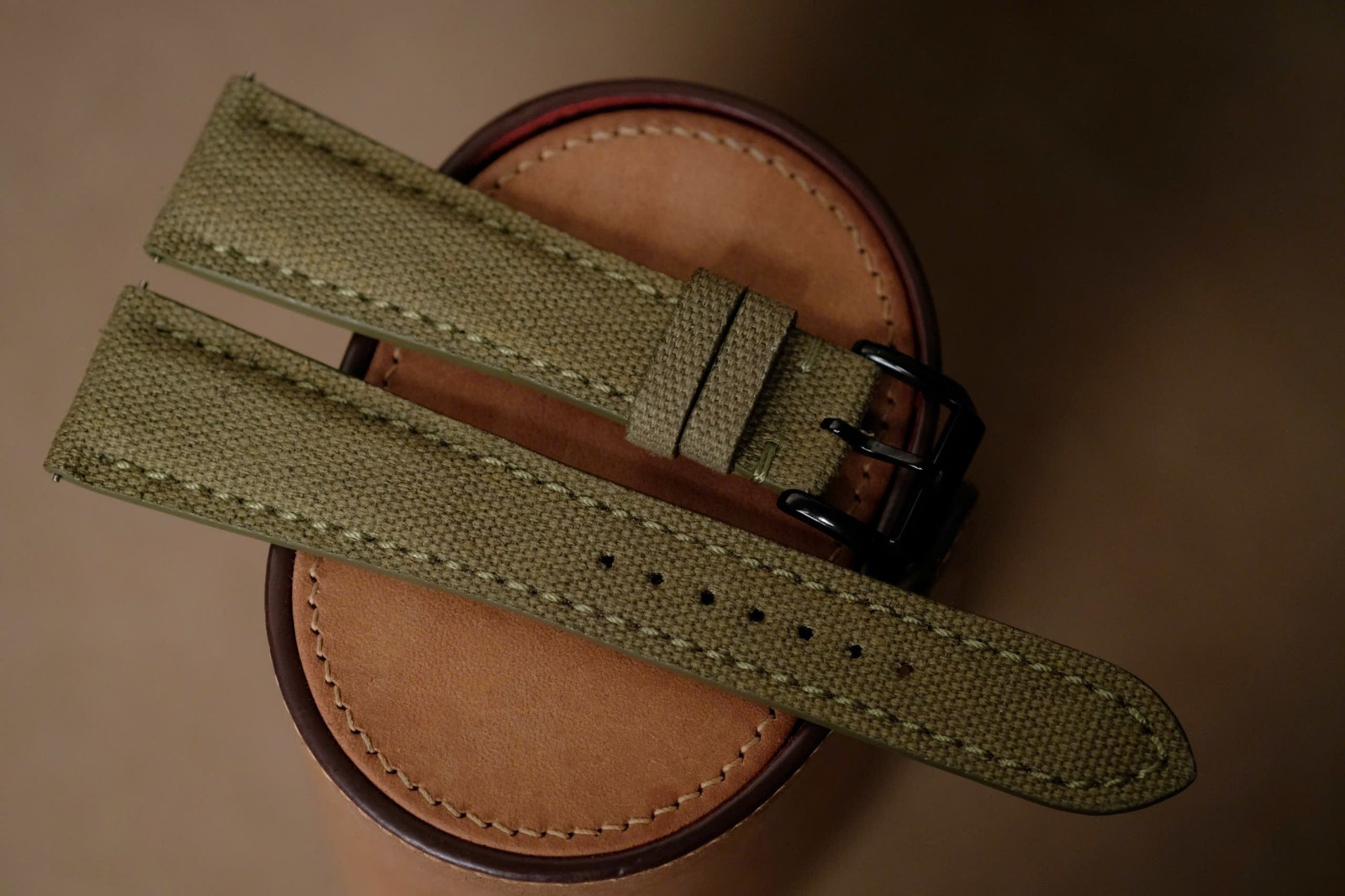 Handmade green Canvas Leather Watch Strap size 24/18 Custom Size 20 21 22 23 24