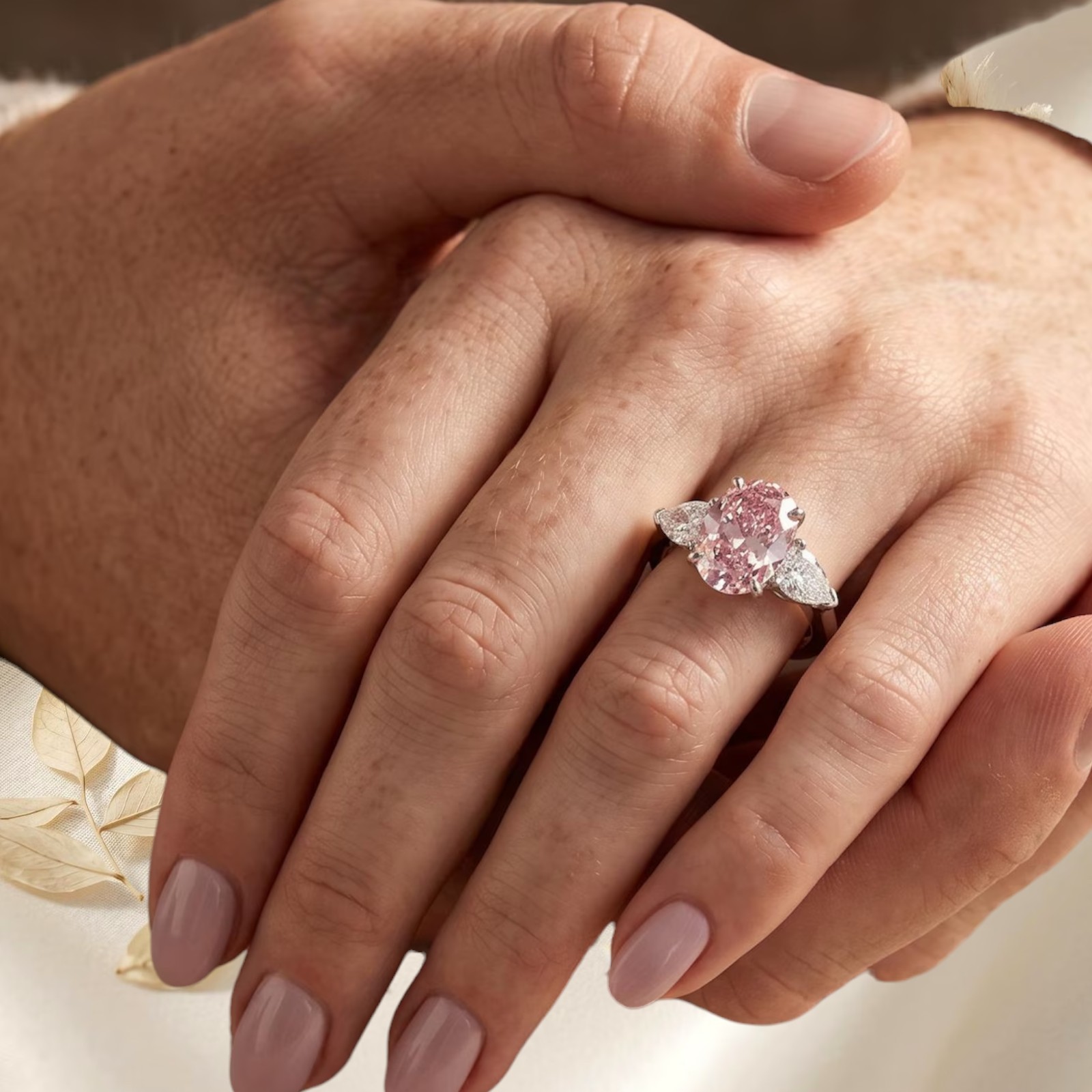 IGI Lab Created Diamond Ring Fancy Intense Pink 950 Platinum 3.80 Carat Oval Cut