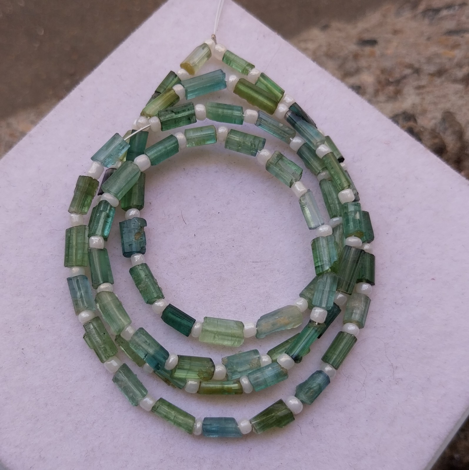 42 Carat 5 to 8 MM Natural Green Color Tourmaline Rough Pencil 22 inch Beads