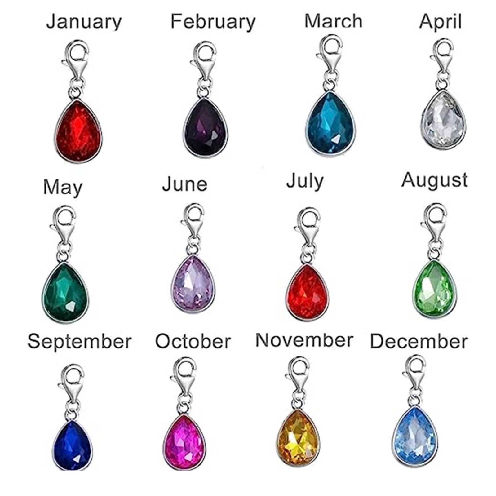 Clip on Birthstone Charms Dangling Lobster Clasp Charms for Bracelets