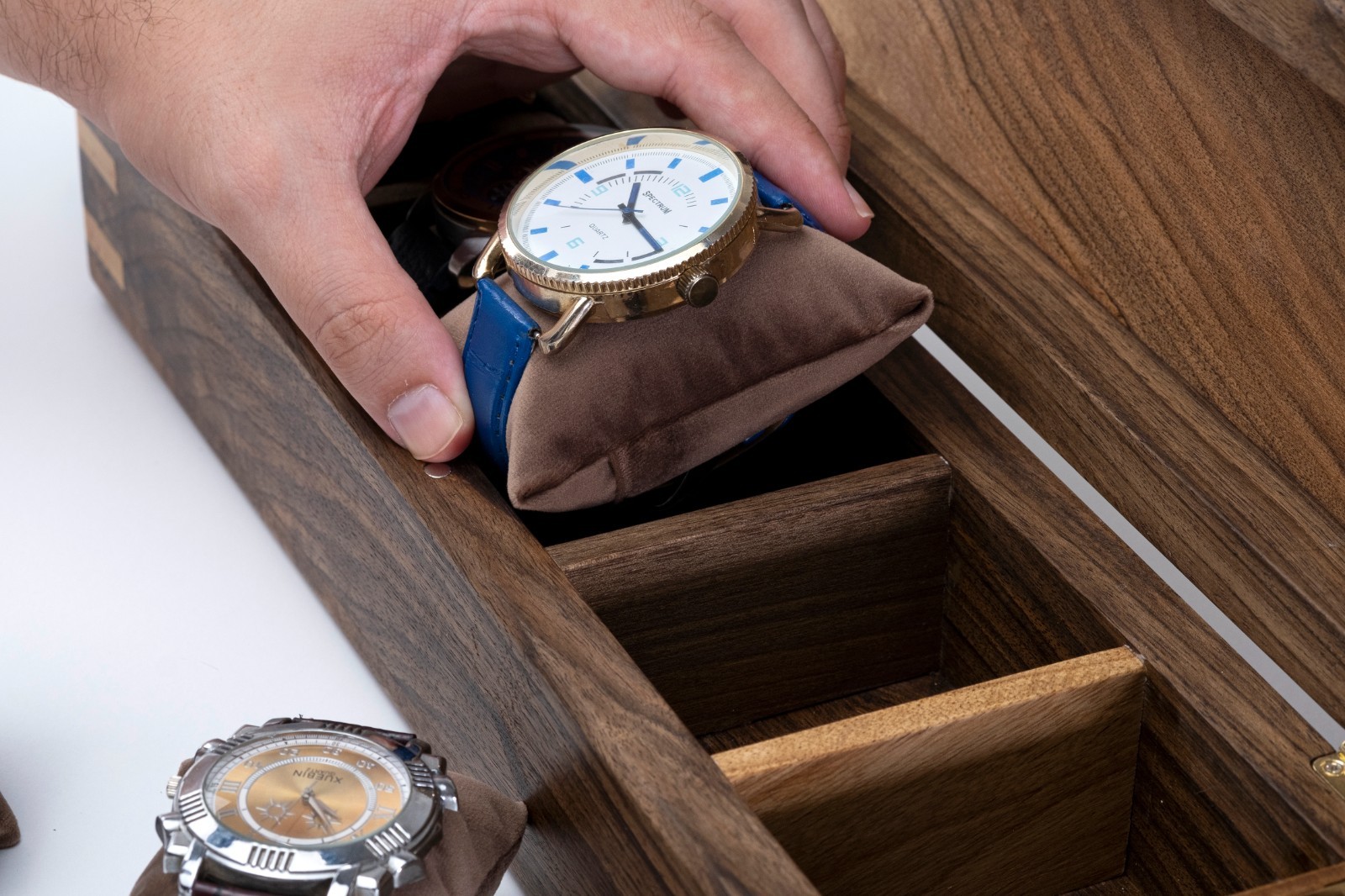 Walnut Watch Box, Handmade Watch Storage, Personalized Watch Case (5 Slot)