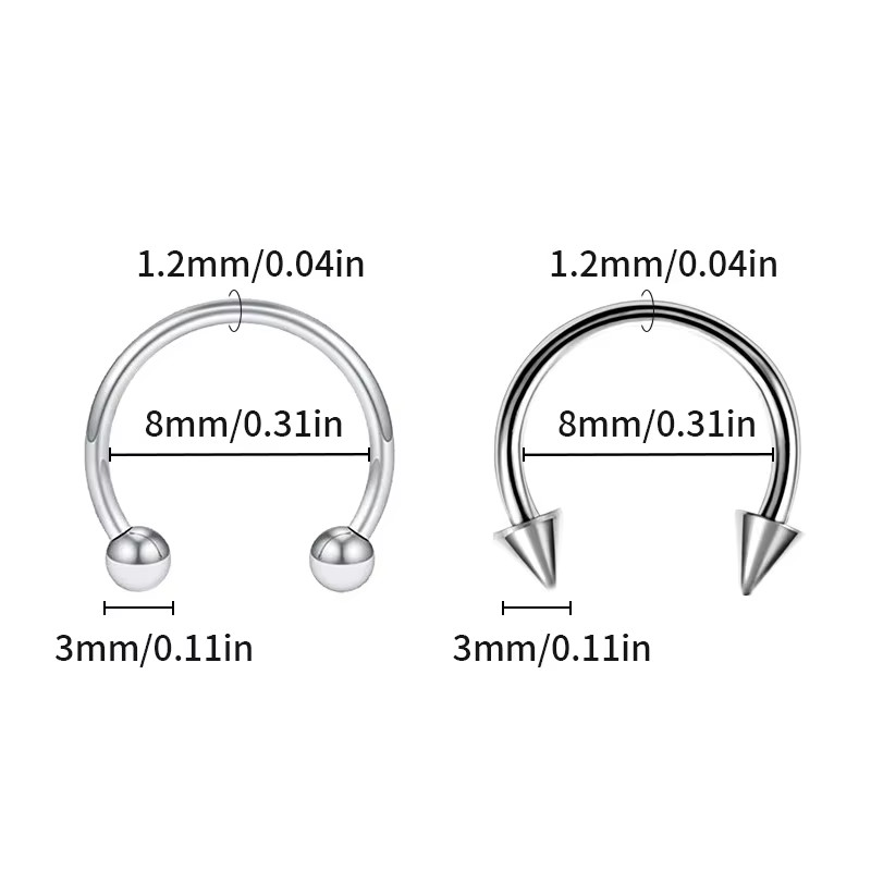2 Pcs 8MM Stainless Steel Septum Piercing Ear Ring Cartilage Earrings Women Men