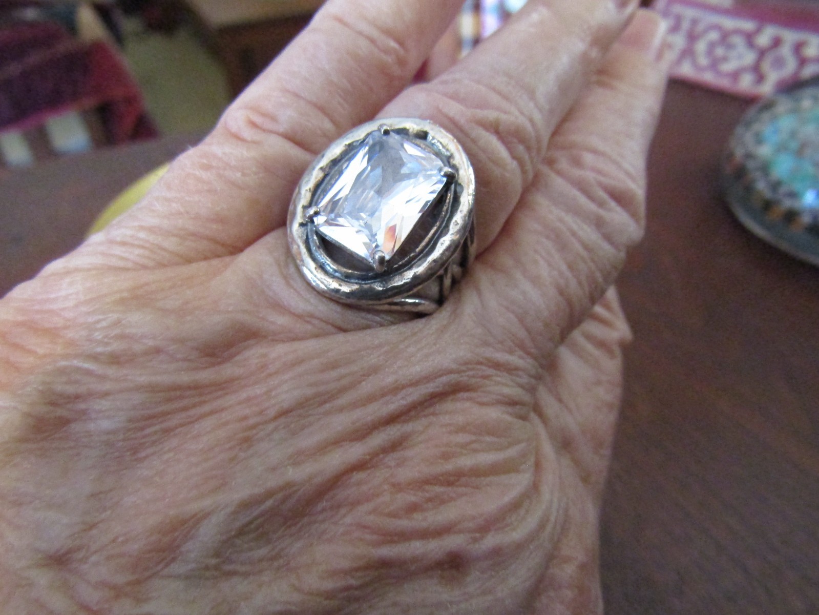 Large Cubic Zirconia Israel sterling ring size 10/2 pair earrings VGC