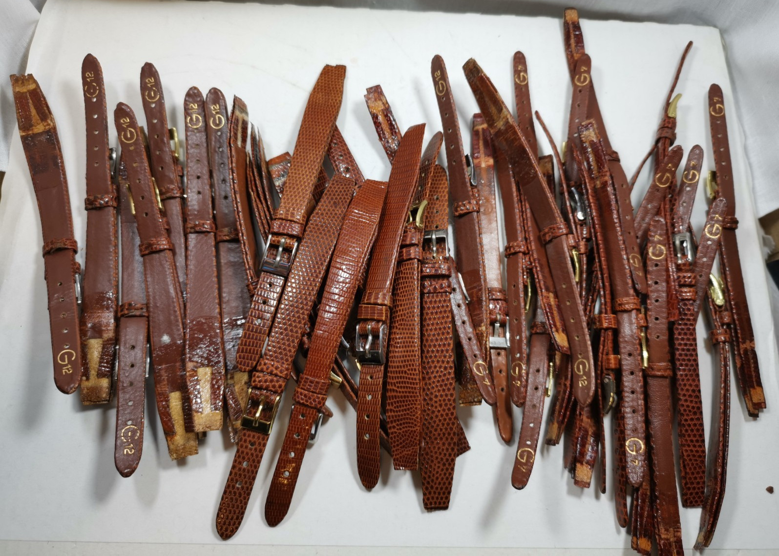 Lot 40 x Vintage Watch Straps Brown Leather Open-Ended Glue-On 7mm-12mm G12 NOS