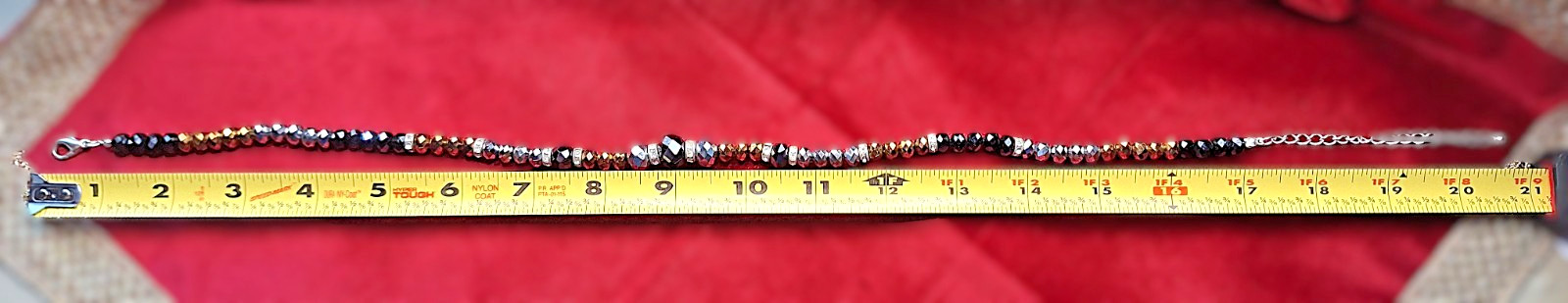 Vtg Gold Silver Black Faceted Glass Beads & Crystal Accents 21″ Choker Necklace