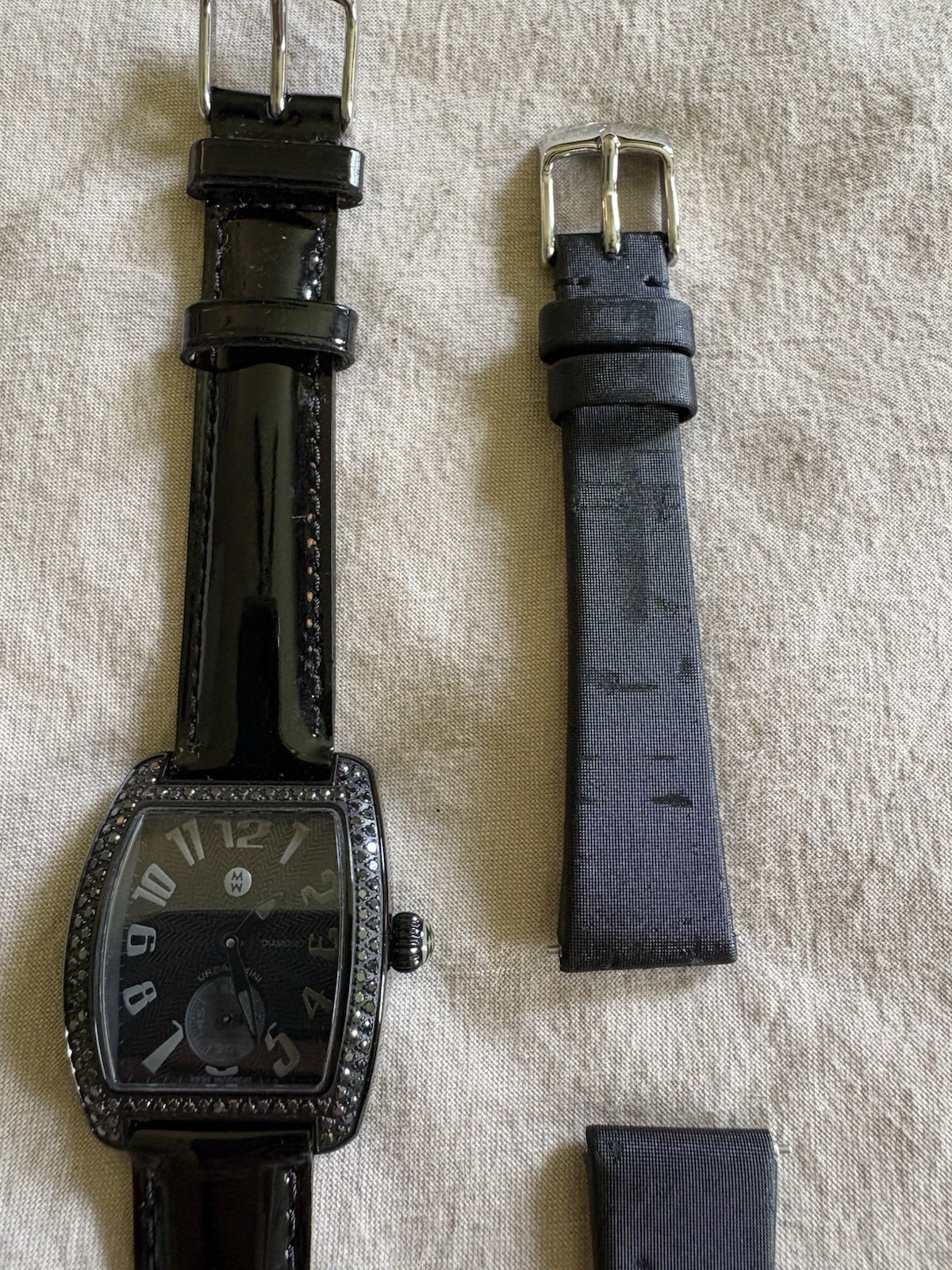 Michele Urban Mini Black Diamond Watch With 2 Spring loaded Straps