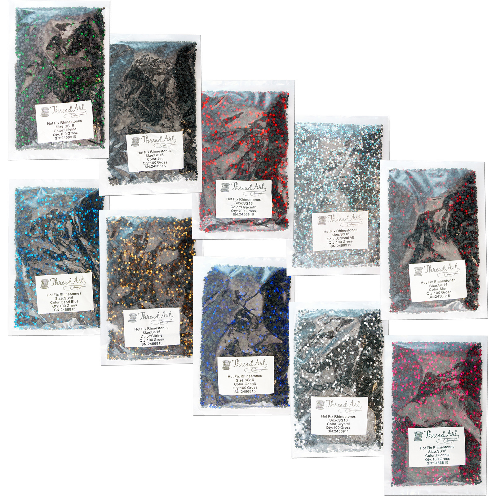 COMMERCIAL BULK PACK HOTFIX CRYSTAL RHINESTONES SS16 4MM – 11 COLORS – 14000 PCS