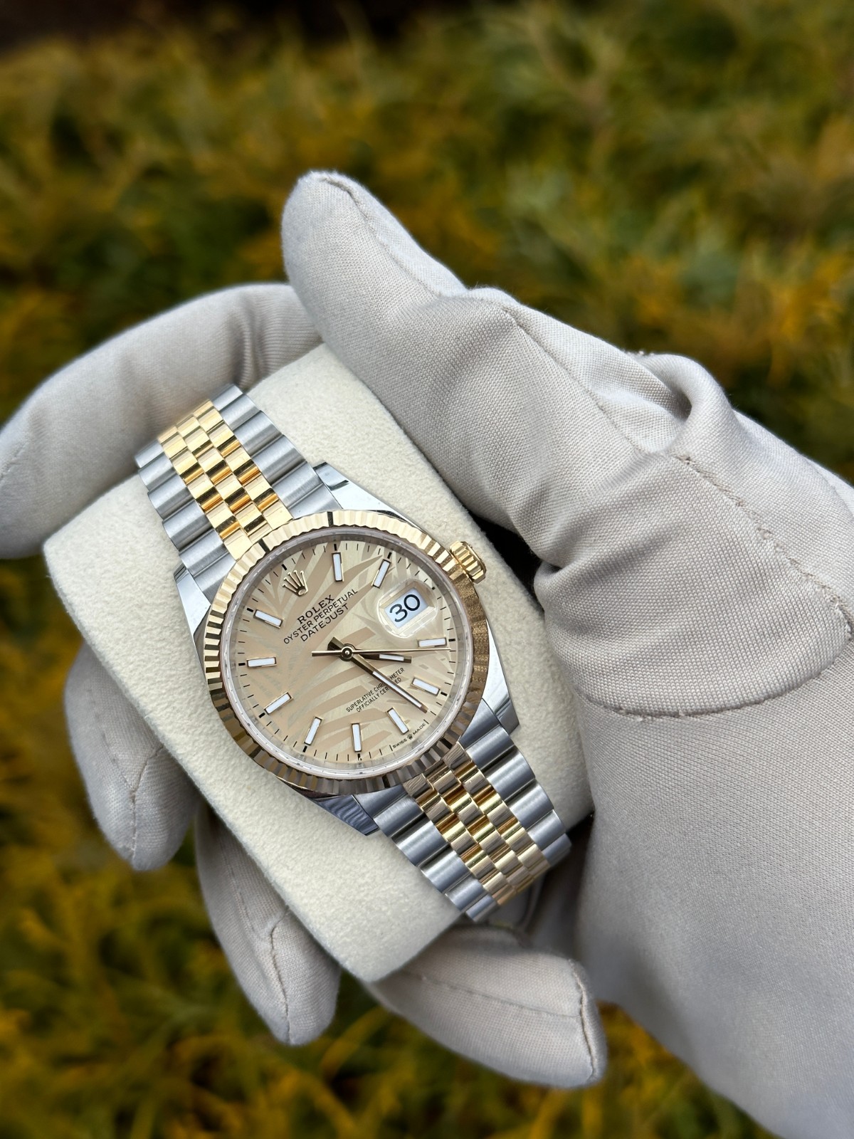 2023 | Rolex Datejust 36 | 126233 | Palm Dial | Jubilee | Fluted | Box & Papers.