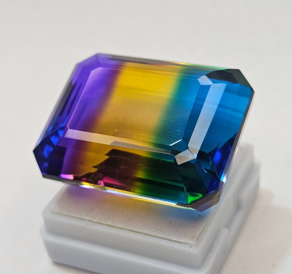 Tourmaline Bi-Colour 100+ Ct Emerald Cut Natural Certified Loose Gemstone