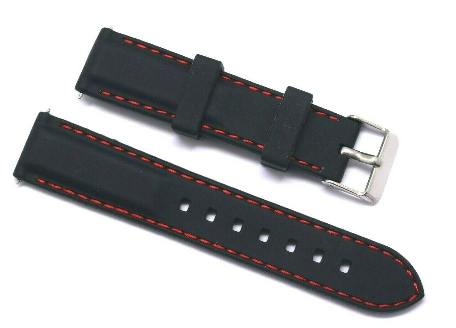 20mm Black Soft Rubber Red Stitching Replacement Watch Strap – Swiss Army 20