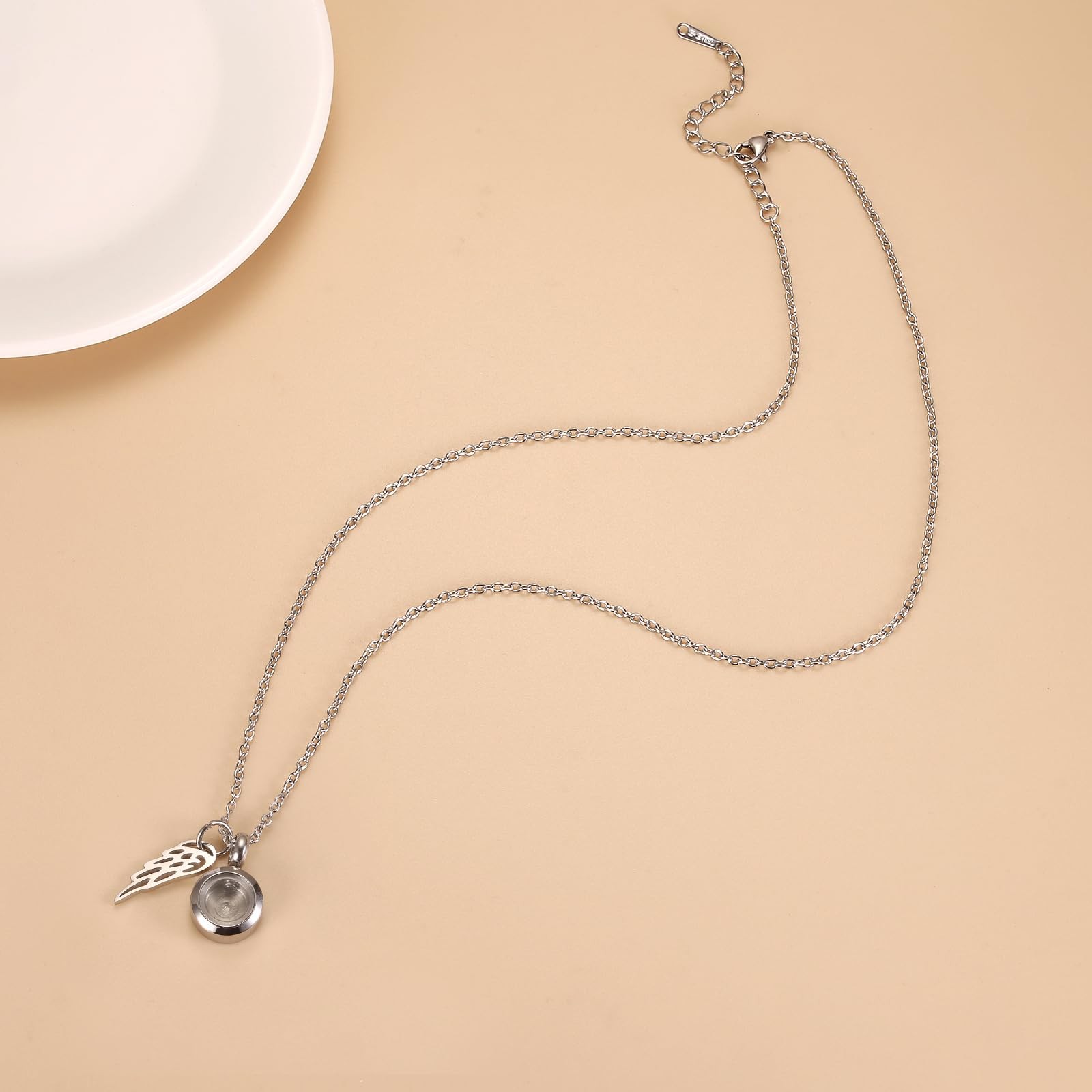 Tiny Glass Round Cremation Urn Necklace For Ashes For Women With Angel Wing S…