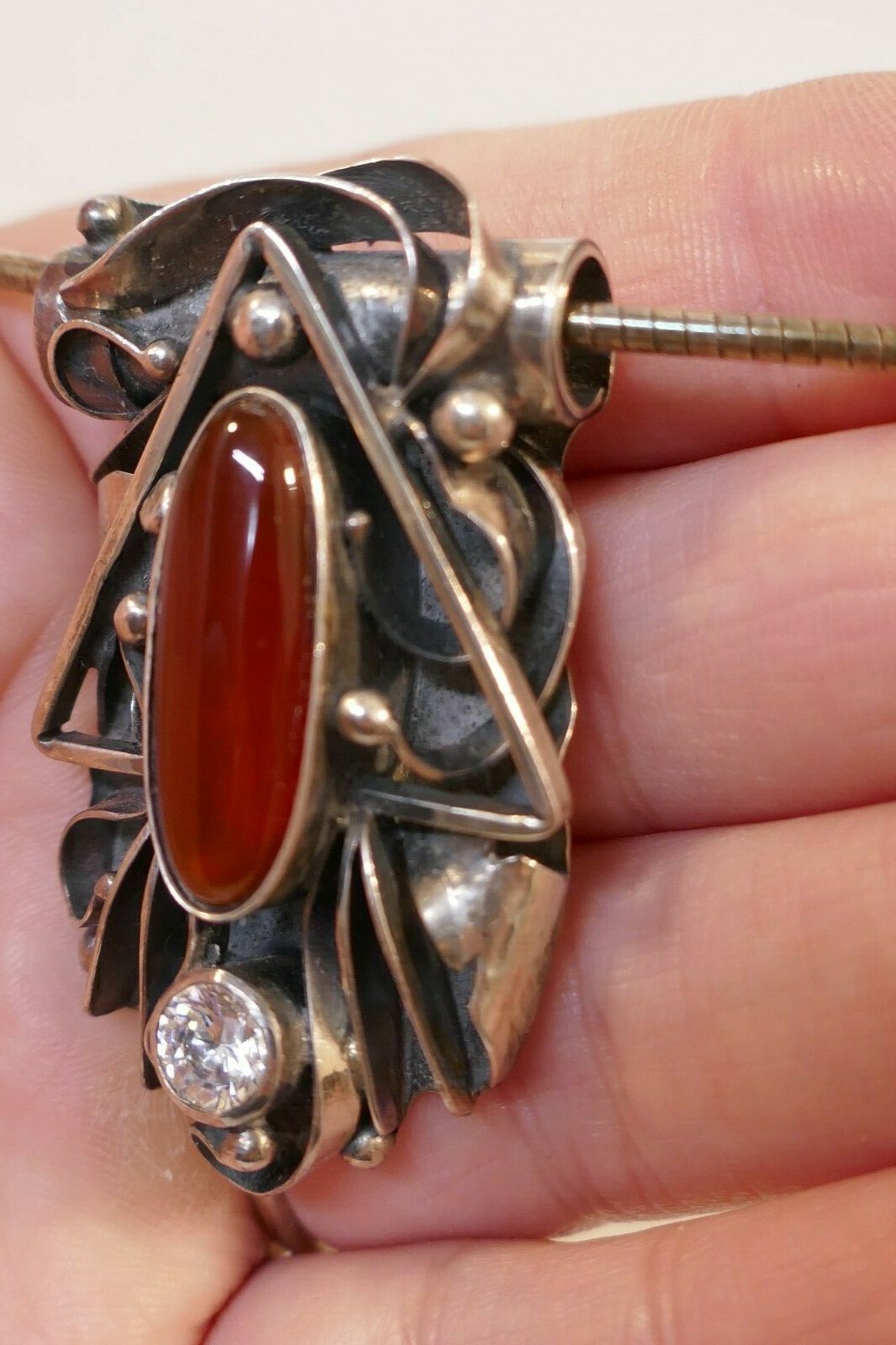 Vintage Studio Handmade Sterling Silver & Carnelian Choker Style Necklace