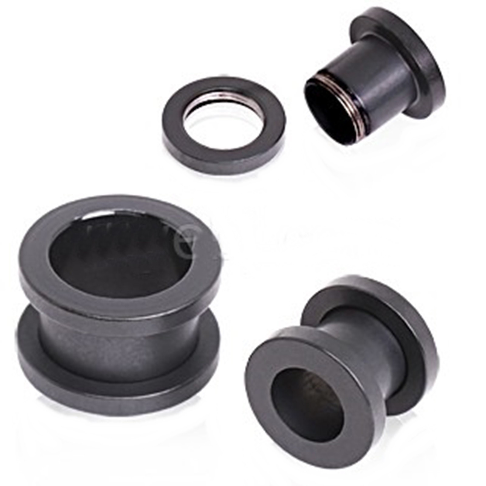 PAIR-Black Titanium IP Matte Screw On Ear Tunnels 04mm/6 Gauge Body Jewelry