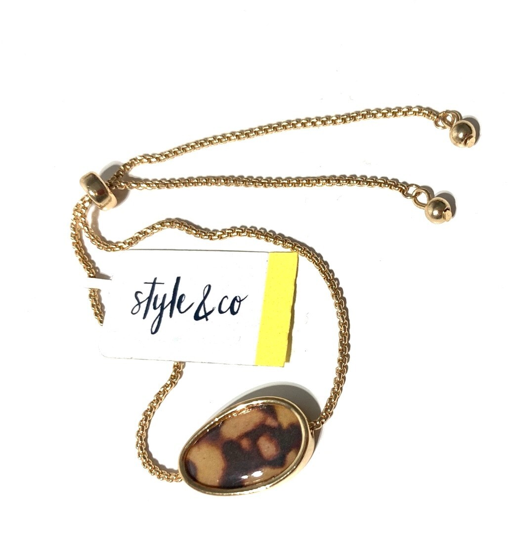 NEW STYLE & CO IMITATION PEARL GOLD-TONE TORTOISE-LOOK SLIDER BRACELET NWT 11″