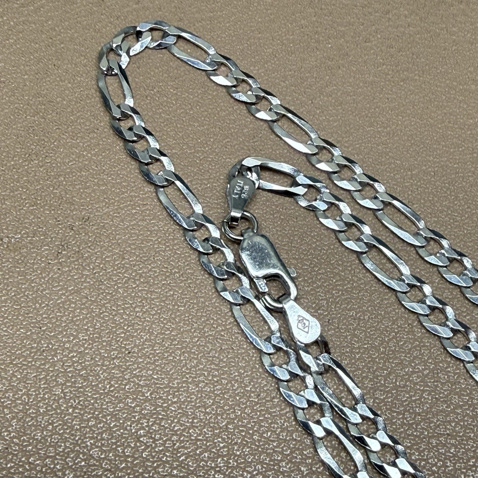 ITALY 925 Sterling Silver FIGARO Chain Necklace 18” 3.6mm