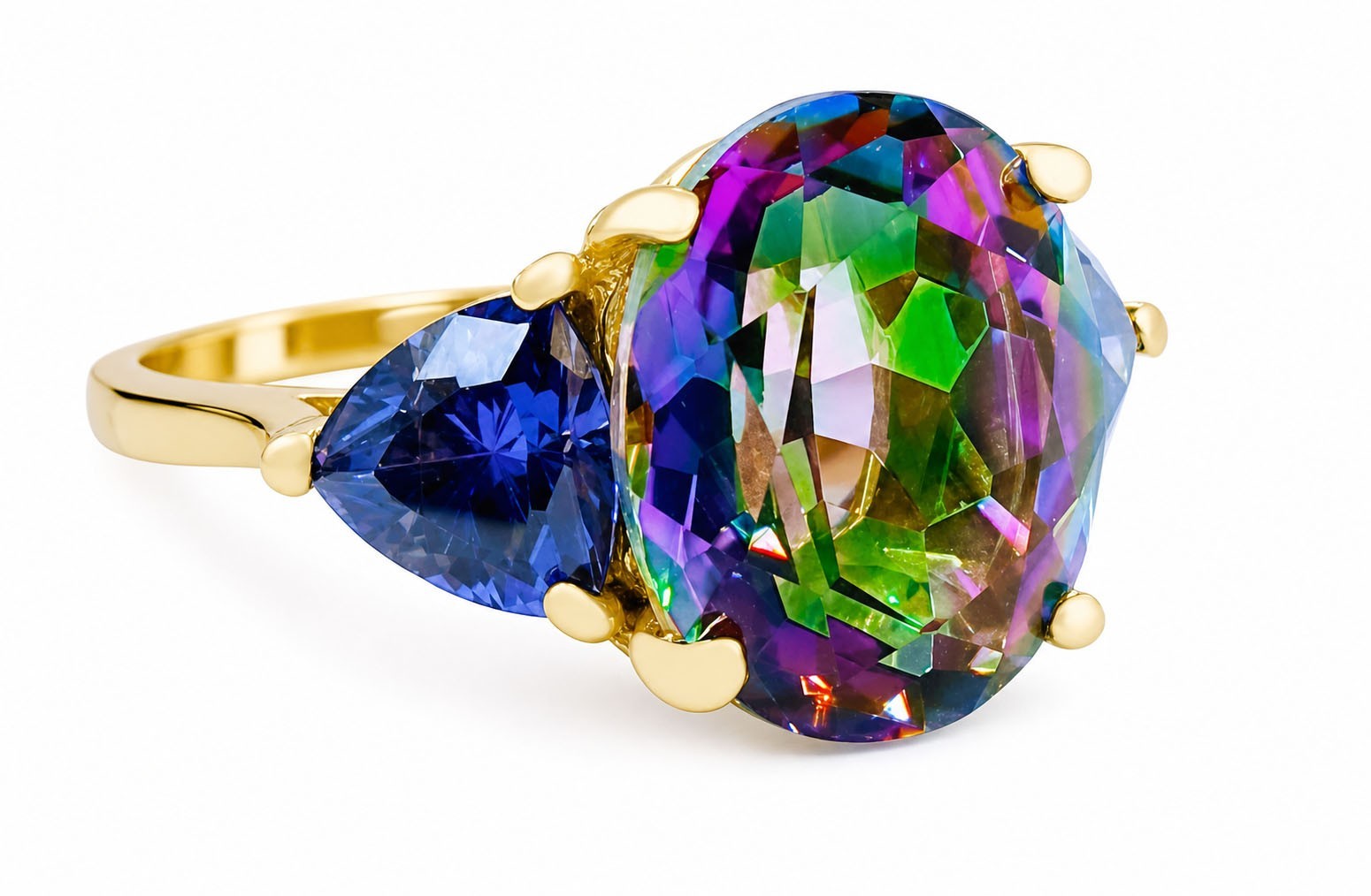 LAB CREATED MYSTIC TOPAZ 7.21 Ct & TANZANITE RING 10k SOLID GOLD – Made in USA