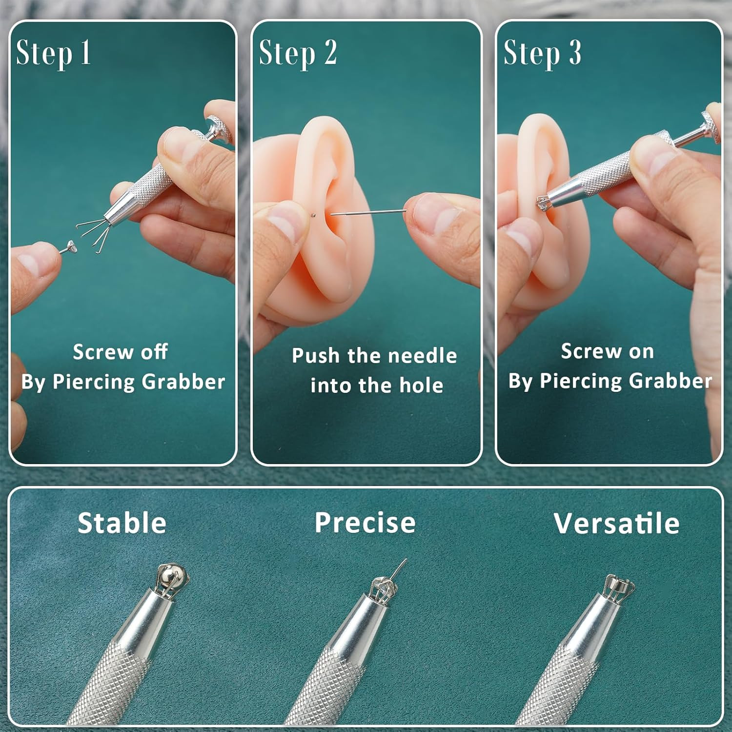 Anti Slip Piercing Ball Grabber Tool 4 Claw Jewelry Picker Stainless Steel Tool