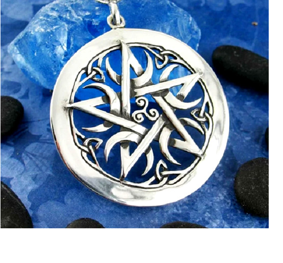 Large PENTAGRAM PAGAN WITCHCRAFT CELTIC Pendant 22″ 925 Sterling Silver Necklace