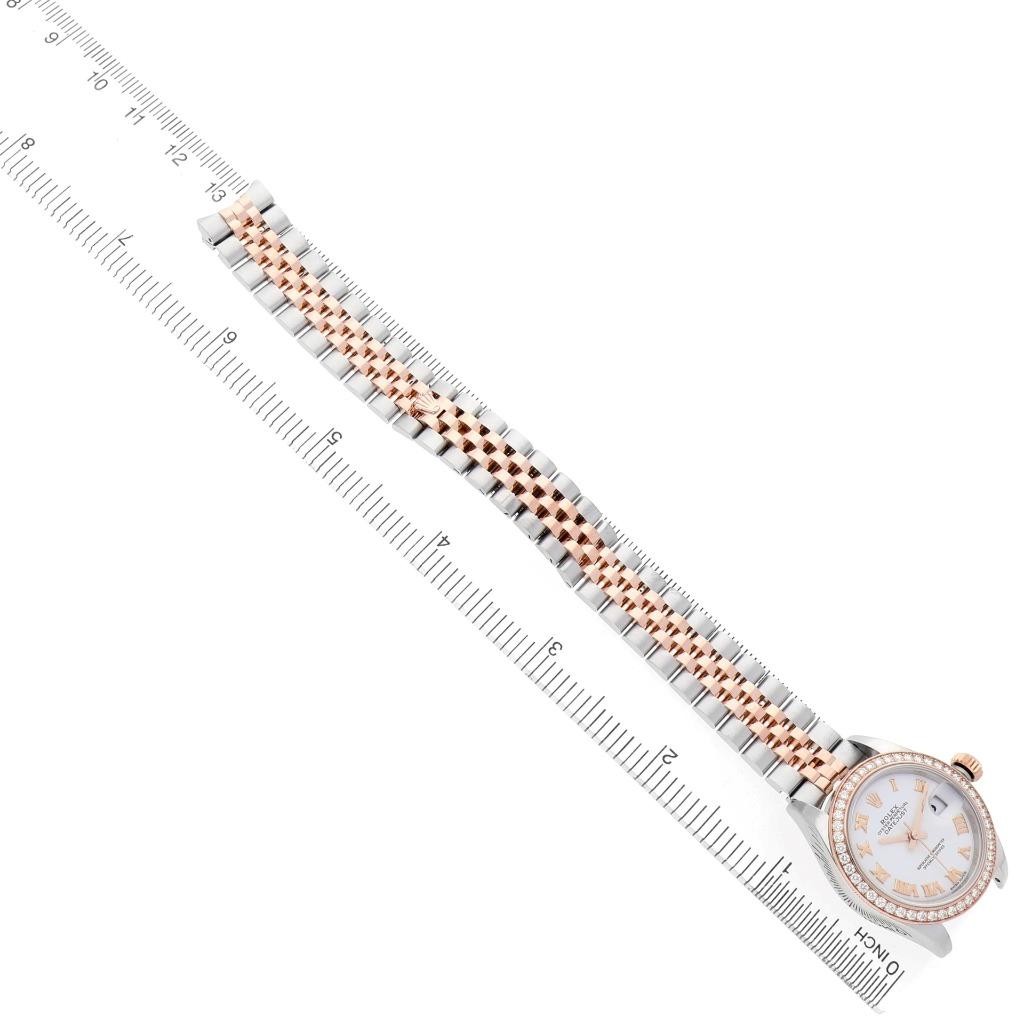 Rolex Datejust 28 White Roman Dial Steel Rose Gold Diamond Ladies Watch 279381