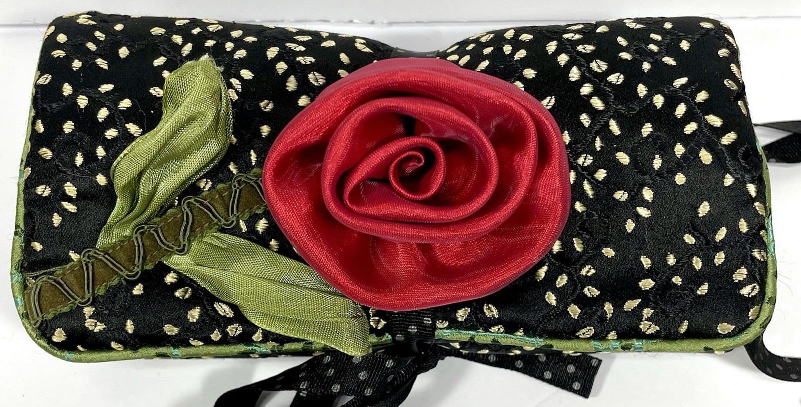 Jewelry Travel Pouch Goody Goody California Velvet Bag Roll Floral Rose Vintage